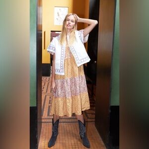 Lollys Laundry Godwin Floral Midi Dress Yellow Multicolor Size Large Pit 21